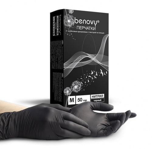 Перчатки нитриловые Benovy Nitrile TrueColor разм. L 100 шт/упк (черные)